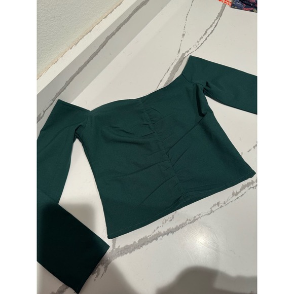 Abercrombie & Fitch Long-Sleeve Cinched‎ Front Off-the-Shoulder Crop Size XS - Picture 5 of 6